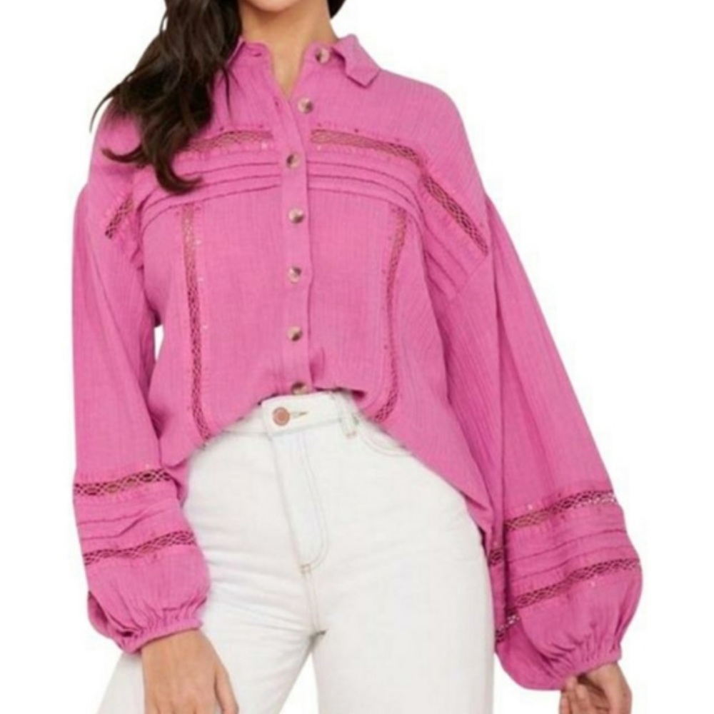 Free People Summer Stars Gauze Button Up Top